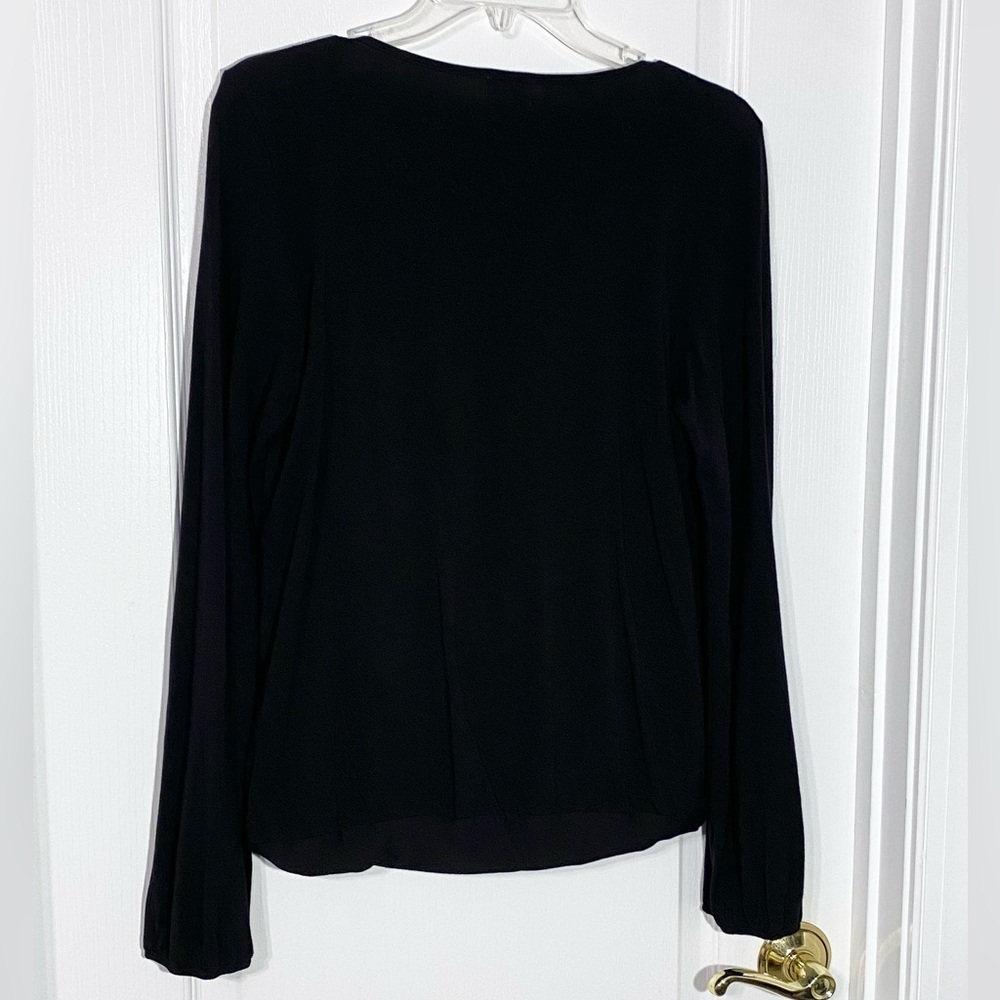 Y2K Anthro Ella Moss Blouson Sleeve Inbuilt Camisole Wrap Top USA MADE Black L - Picture 5 of 6